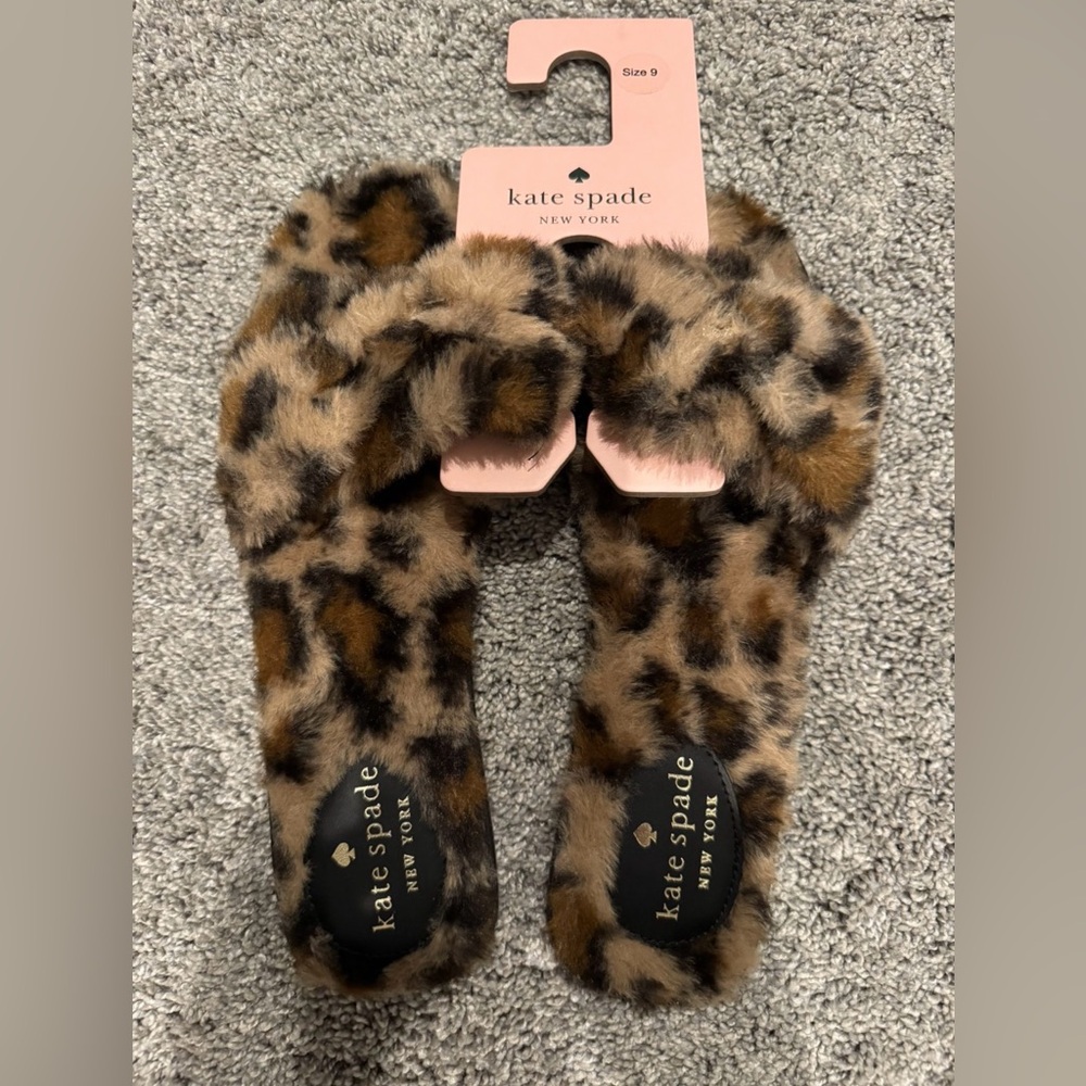 Kate Spade Brown Faux Fur Slippers